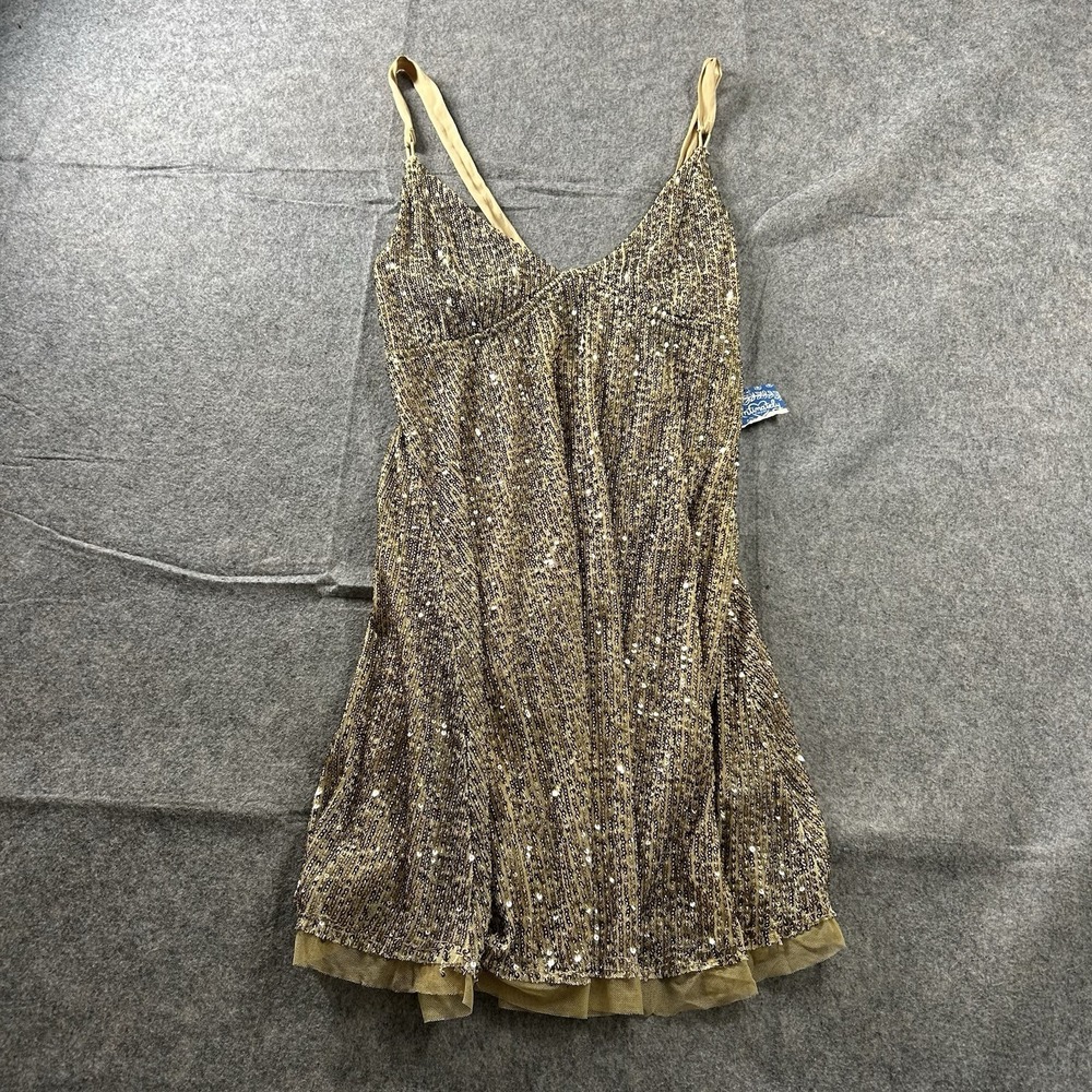 Free People Intimately Gold Rush Mini Dress Small Gold Sequins Slip Party Fairy